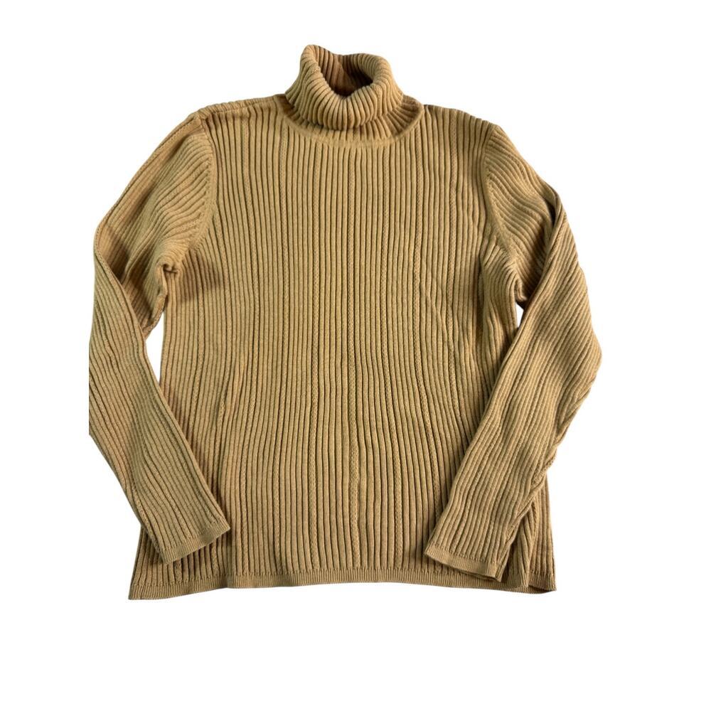 Liz Claiborne Sport Ribbed Turtleneck Sweater Womens Large Camel Cotton